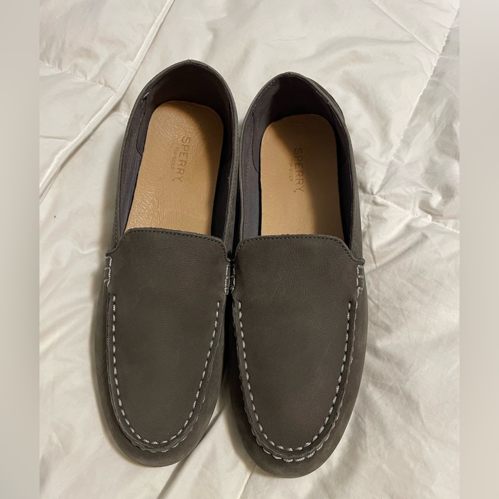 Sperry Gray Suede Slip-On Driving Loafers Sz 9.5 W
